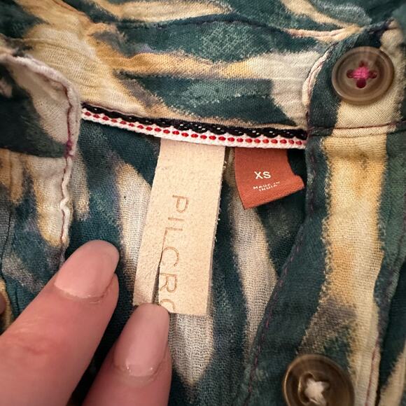 Pilcro Anthropologie cream & teal striped button down long sleeve shirt size XS - Picture 8 of 13